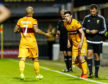 Motherwell's Adam Livingstone (R) comes off the bench to make his Premiership debut in May 2017
