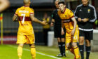 Motherwell's Adam Livingstone (R) comes off the bench to make his Premiership debut in May 2017