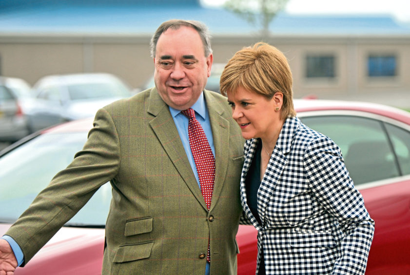 SNP leader Nicola Sturgeon will highlight the contrast between the SNP's investment in Childcare and Tory cuts to child tax credits as she visits Dreams Daycare nursery in Insch.
Pictured are SNP leader Nicola Sturgeon being greeted by Alex Salmond.
01/05/17
Picture by HEATHER FOWLIE