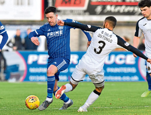 Peterhead's Ryan Conroy, left.