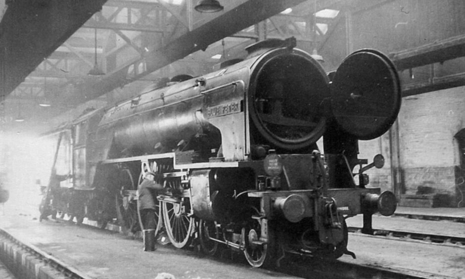 One of the magnificent steam engines that could be found in Ferrhill train sheds in 1966.