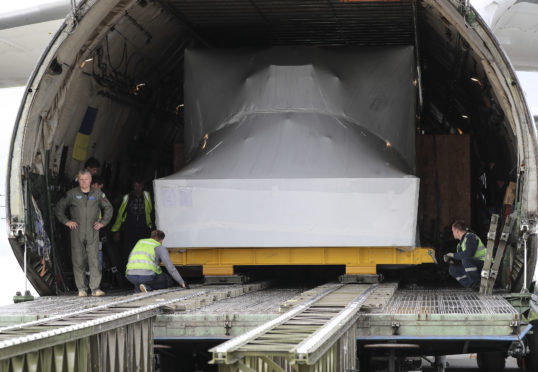 The huge simulator was delivered to Prestwick Airport ahead of being delivered to RAF Lossiemouth.