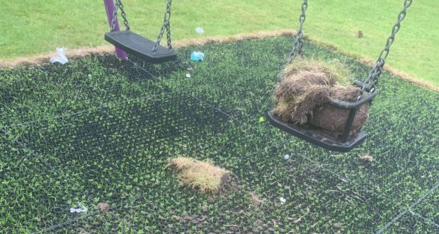 Turf has been stuffed in the swings at Ian Johnston Park in Buckie.