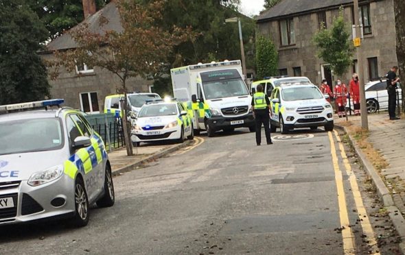 Police presence at Ruthrieston Circle, Aberdeen. 
Courtesy Gregor McAbery