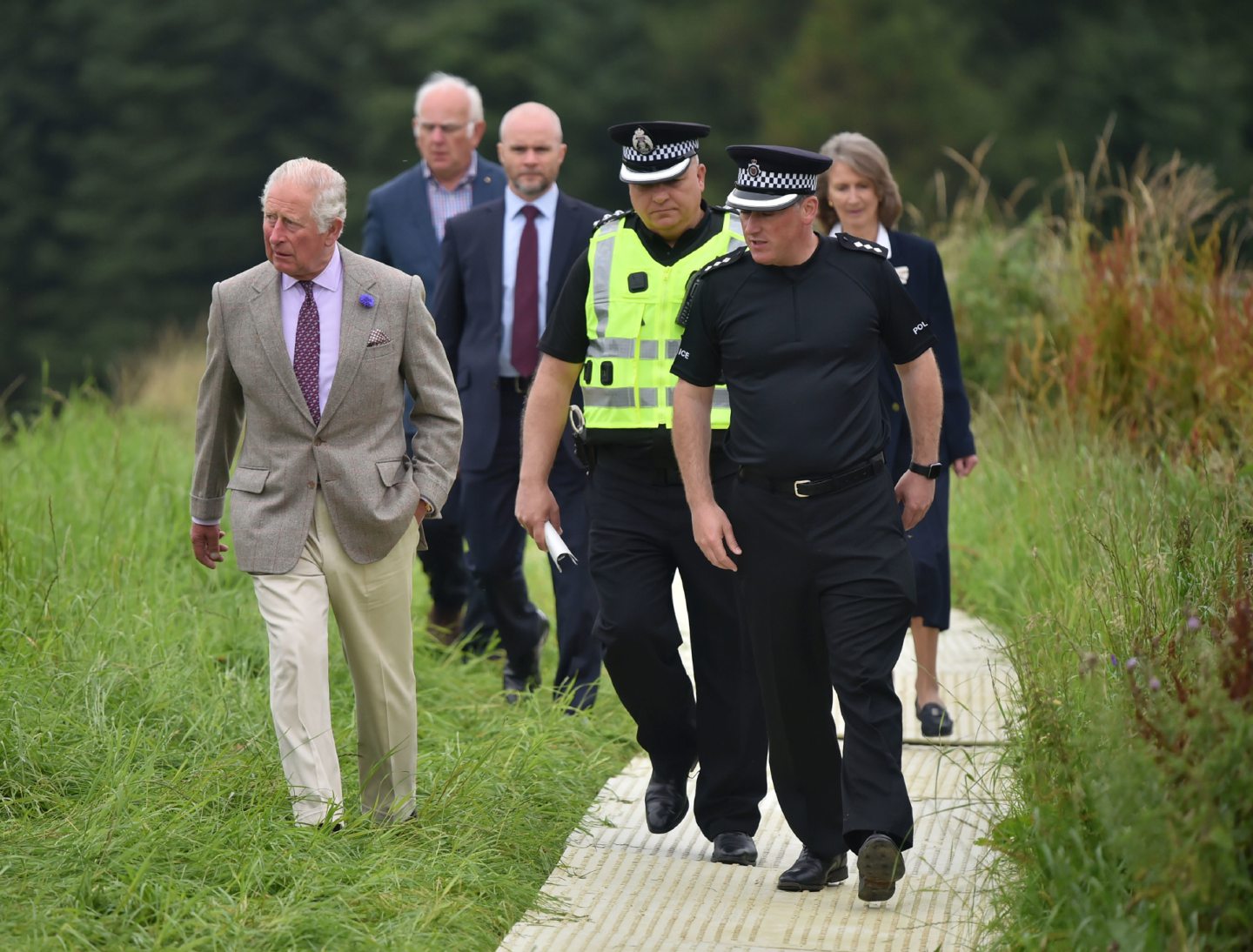The Duke of Rothesay during a visit to the train crash site at Stonehaven.