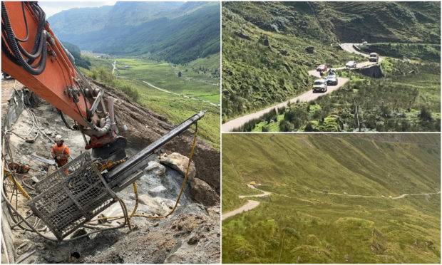 Work continues on the A83 as the Old Military Road was closed amid safety concerns.