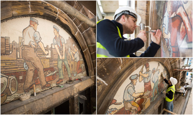 The mosaics at 96 Academy Street have been restored with precise detail