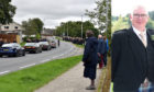 Residents lined the streets to pay a poignant farewell to Donald Dinnie, right