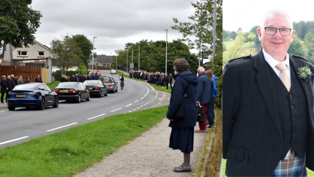 Residents lined the streets to pay a poignant farewell to Donald Dinnie, right