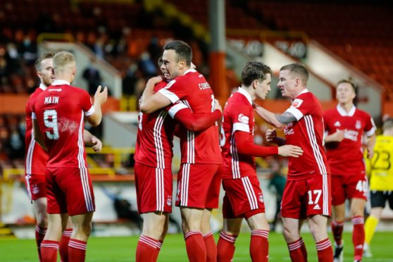 Aberdeen celebrate during their 6-0 win over Runavik.