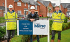 L-R: Paul Challinor MD Stewart Milne Homes North West, Terry Errington head of structured real estate finance, Homes England and Neil Washington, finance director Stewart Milne Homes North West at Wrea Brook Park