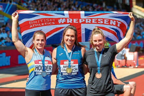 Left to right, silver medalist Amy Holder, gold medalist Kirsty Law and bronze medalist Shadine Duequemin at last year's British championships.