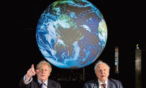 The Prime Minister Boris Johnson (left) and Sir David Attenborough at the launch of the next COP26 UN Climate Summit at the Science Museum in London.