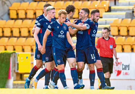 County celebrate skipper Iain Vigurs' goal.