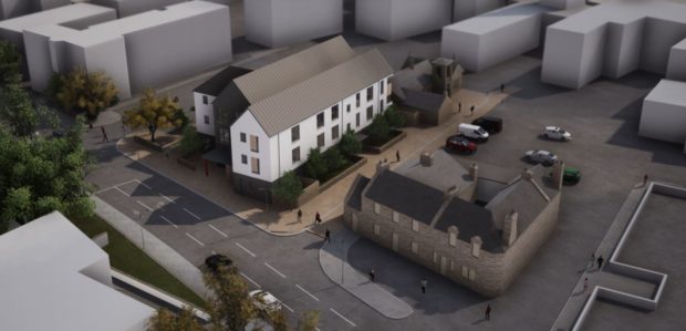 An artist's impression of the block of flats and CAB office proposed for 62 King St Mairn by Highland Council.