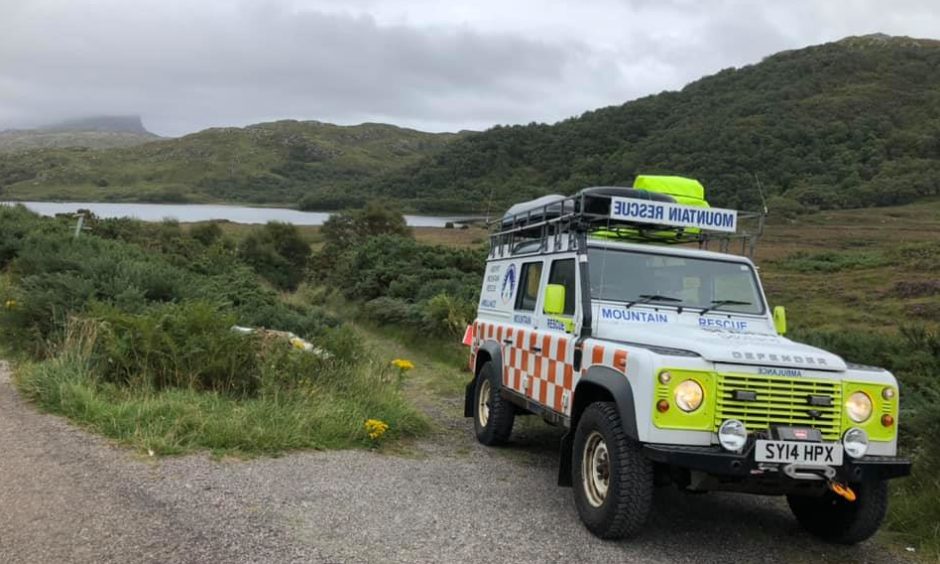 Assynt Mountain Rescue Team's truck in the Scottish Highlands.