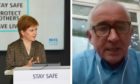 Nicola Sturgeon at her briefing, left and Ian Small, BBC Scotland's head of public policy