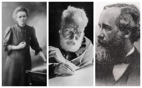 INVENTORS: Marie Curie, Alexander Graham Bell and James Clerk Maxwell.