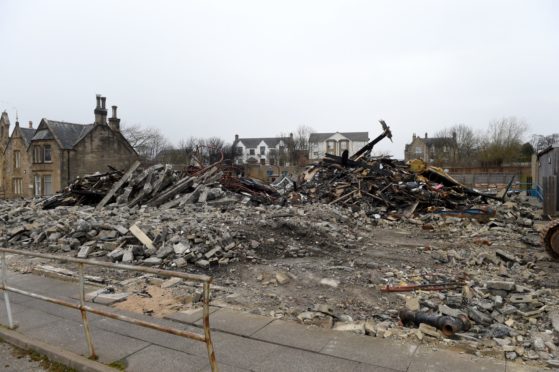 The demolished Park Primary School, Invergordon which was largely destroyed by fire in February. Picture by Sandy McCook.