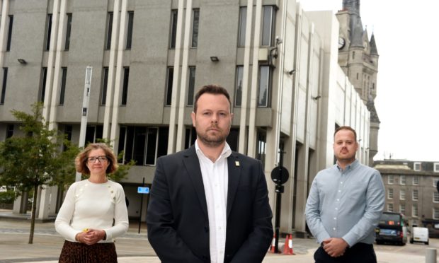 L-R: SNP councillors Audrey Nicoll, Ciaran McRae and Alex McLellan. Picture by Jim Irvine.