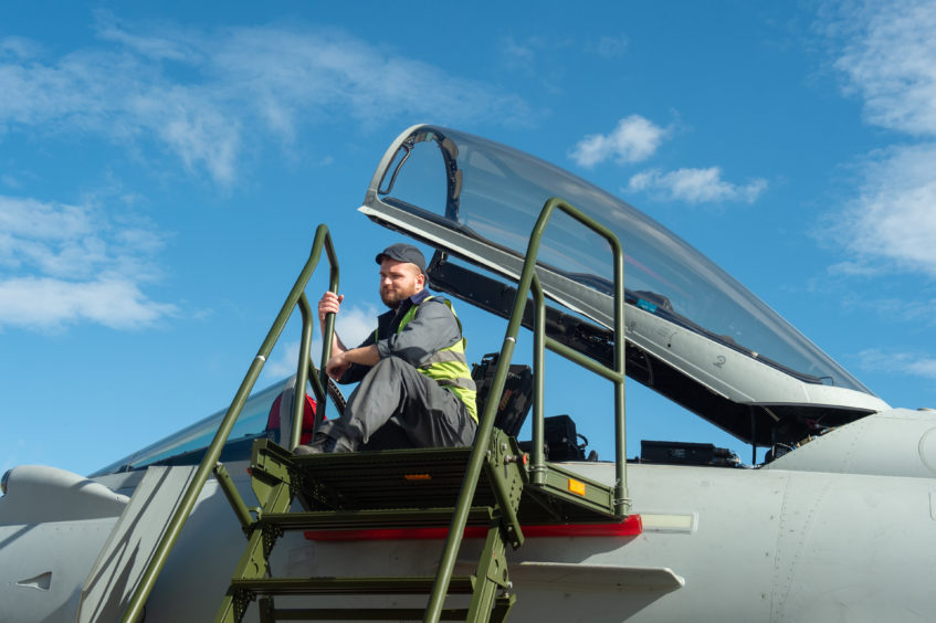 Crews perform checks on Typhoons that have arrived at Kinloss Barracks from Lithuania. Photos by Jason Hedges.