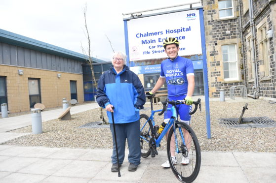David Jarvis with Janet Anderson from Friends of Chalmers Hospital. 
Picture by Paul Glendell