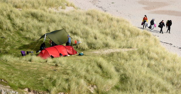 Wild campers in the dunes of Ceannabeinne Beach near Durness in Sutherland. Picture by Sandy McCook/DC Thomson.