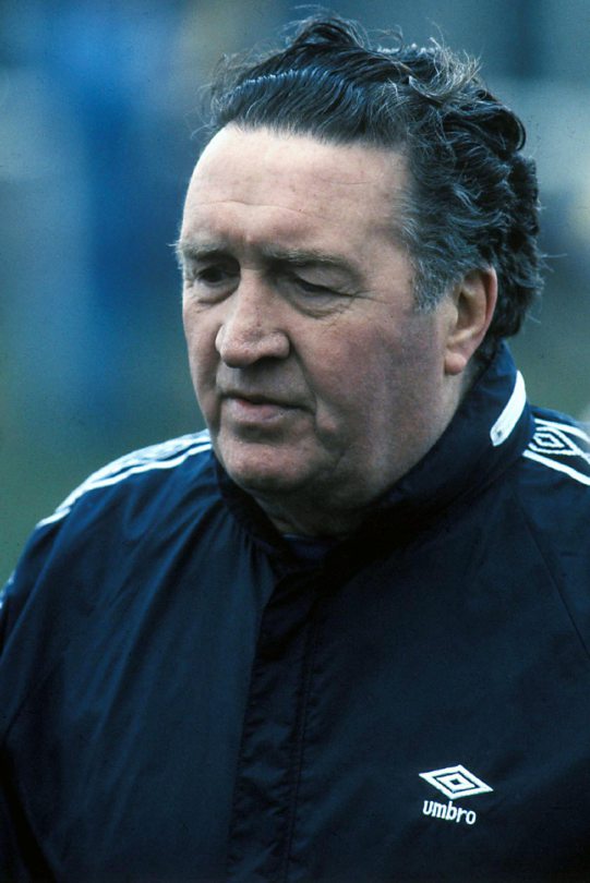 A head and shoulders shot of former Scotland manager Jock Stein wearing ab Umbro tracksuit