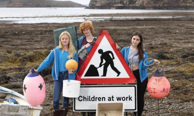 Ullapool Sea Savers. Caillin Patterson, 14, Megan Loftus, 15, and Isla Pellant, 14.