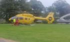 Emergency services attended the medical incident at Elgin Cathedral Picture shows; Air ambulance beside Elgin Cathedral. Elgin Cathedral. Courtesy David Hendry Date; 21/09/2020