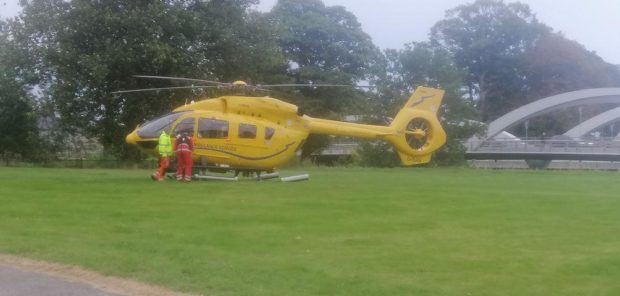 Emergency services attended the medical incident at Elgin Cathedral Picture shows; Air ambulance beside Elgin Cathedral. Elgin Cathedral. Courtesy David Hendry Date; 21/09/2020