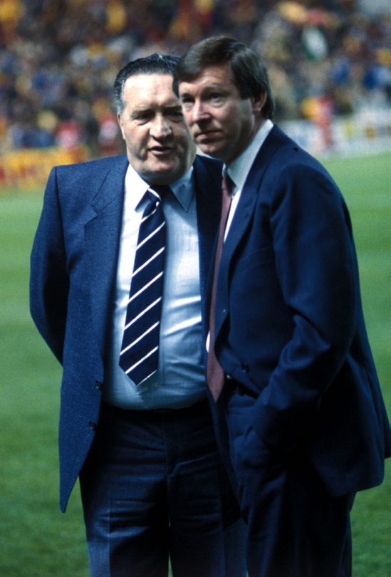 Jock Stein and Alex Ferguson pitchside