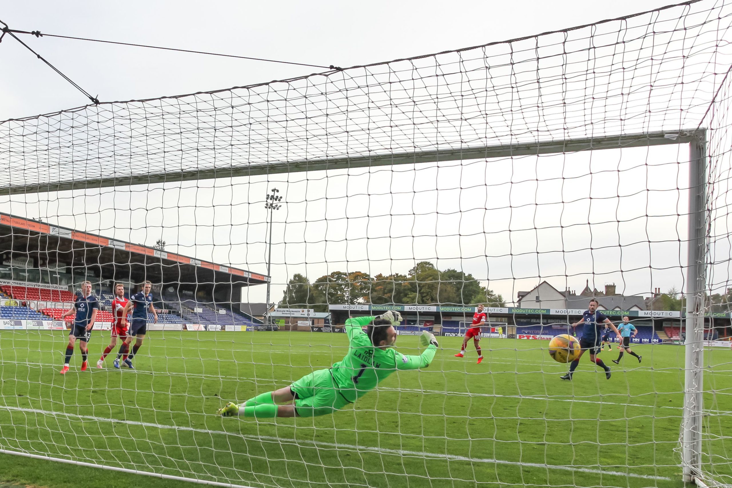 Marley Watkins' header flies past Ross Laidlaw.