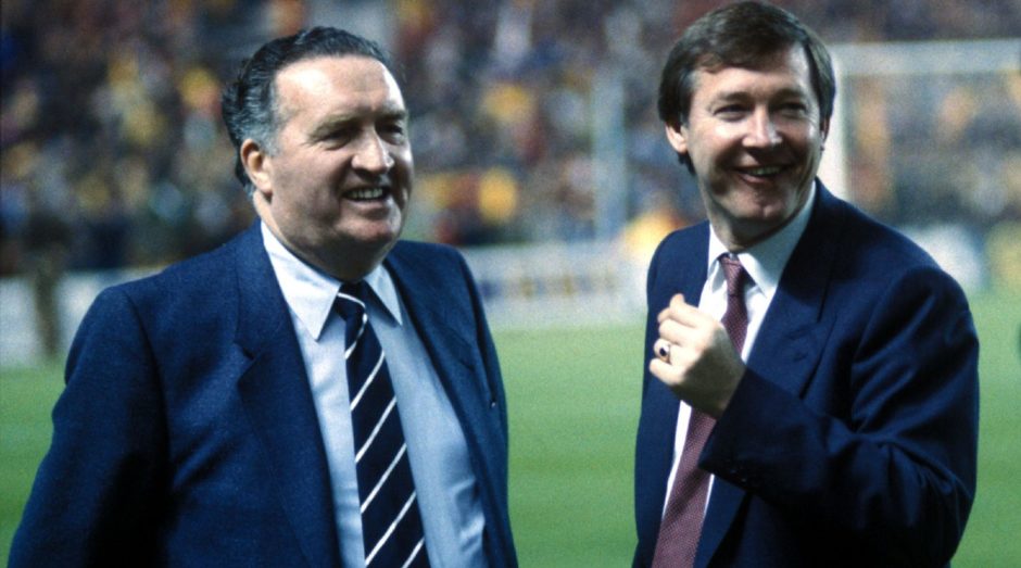 Jock Stein with Alex Ferguson.