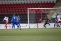 Callum Fordyce of Airdrie heads home to put his team 2-0 ahead.