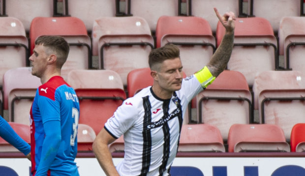 Euan Murray celebrates netting for Dunfermline.