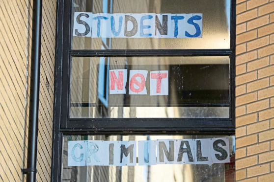 A sign at Murano Street Student Village in Glasgow, where Glasgow University students are being tested at a pop up test centre.