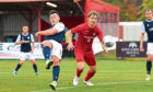 Danny Mullen scores to make it 2-0 Dundee at Dudgeon Park.