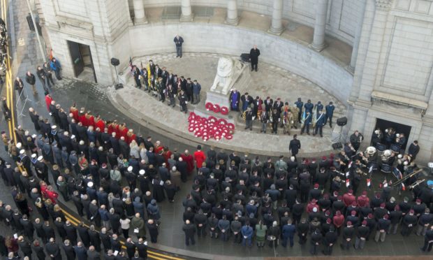 Crowds like this, at last year's Remembrance Sunday parade in Aberdeen, will not be witnessed this year. Picture: Aberdeen City Council.