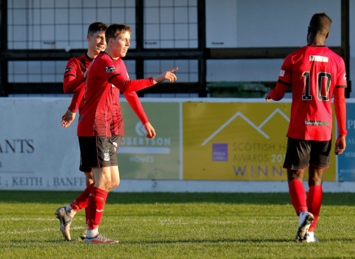 Kane Hester celebrates putting Elgin 3-0 up against Brechin.