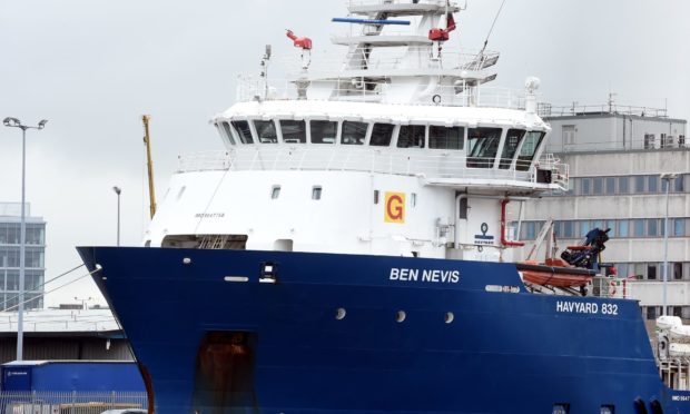 The supply vessel, Ben Nevis at the harbour in Aberdeen.