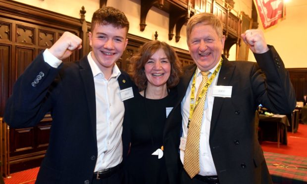 Councillor Audrey Nicoll celebrates her Torry and Ferryhill by-election win last year with son, Sam, and husband and fellow councillor Alex Nicoll. Picture by Chris Sumner.