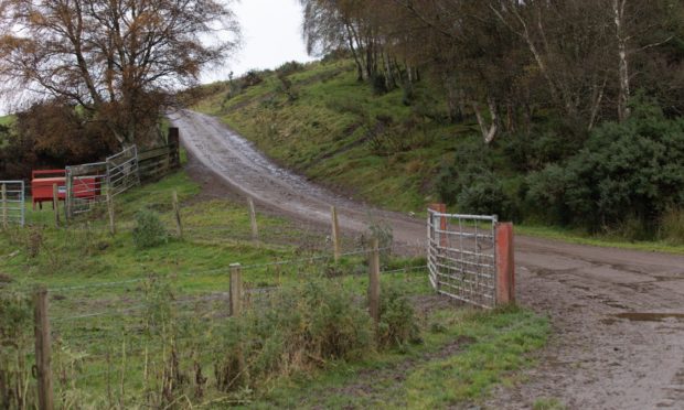 Access track to properties where the robbery took place, at Foxhole, Kiltarlity.