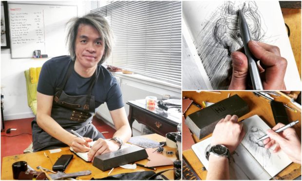 Frank To is creating artwork from the pen which is made of illegal firearms