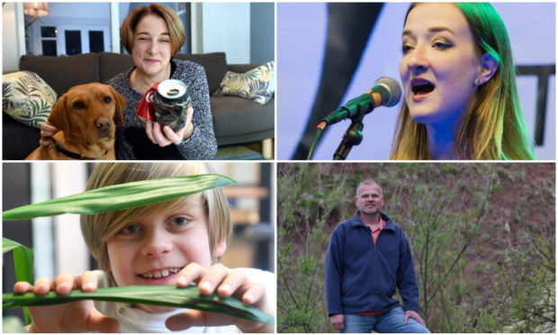 Some of the Inspiring Aberdeenshire 2020 winners, clockwise from top-left: Marion Montgomery, Iona Fyfe, Pieter voor de Poorte and Thomas Truby.