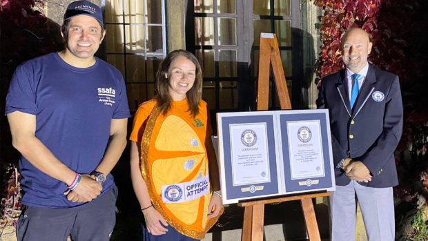 To go with story by Michelle Henderson. Army cadets from across the country have set a new world record to mark World Mental Health Day Picture shows; National Ambassadors Sally Orange and Jordan Wylie . North Yorkshire. Courtesy 1st Battalion The Highlanders Army Cadet Force  Date; Unknown