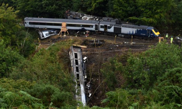 The train derailment scene at Carmont area near Stonehaven.
