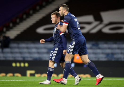 Ryan Fraser celebrates scoring  against the Czech Republic with team-mate Andrew Considine.