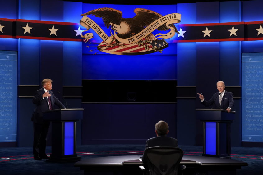 Donald Trump, left, and Joe Biden face each other in the now notorious first televised presidential debate.