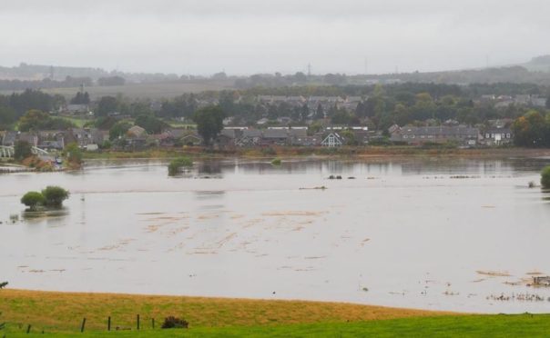 Flooding at the River Don north of Kintore during Storm Alex